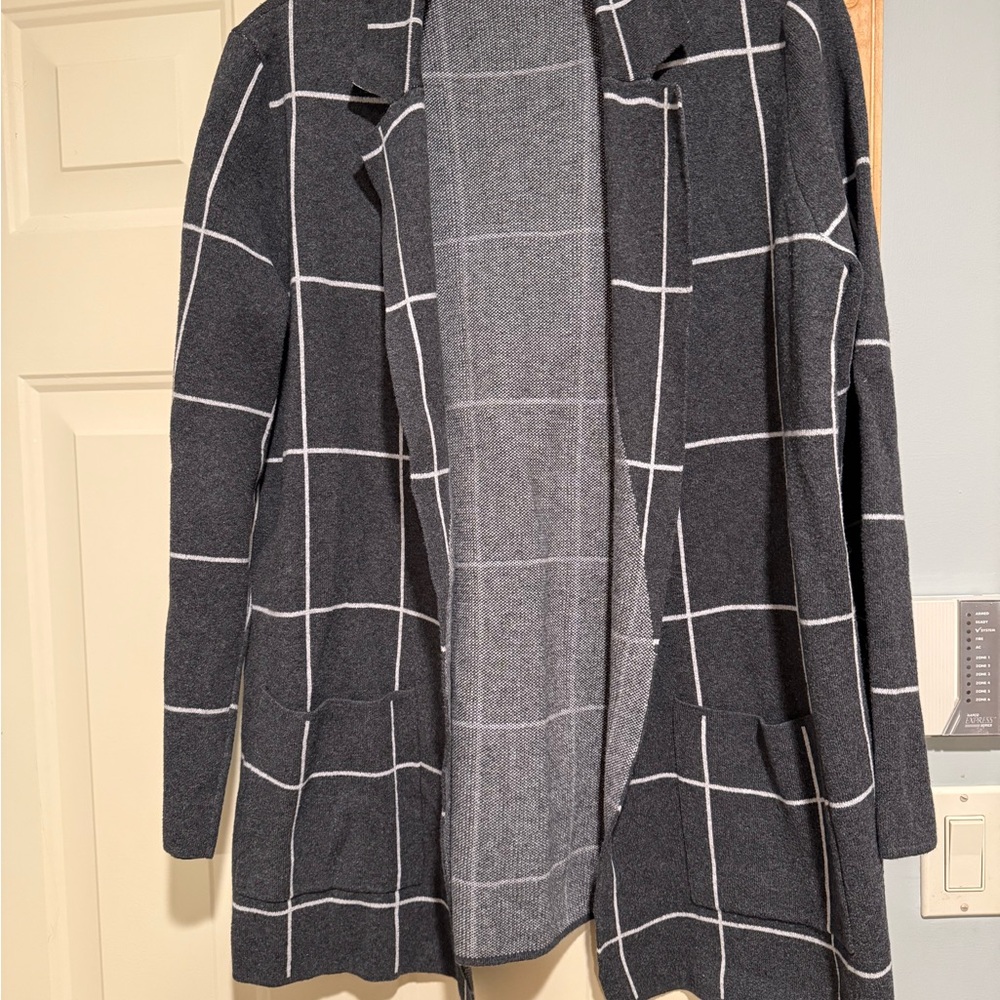 LOFT Charcoal Windowpane Cardigan